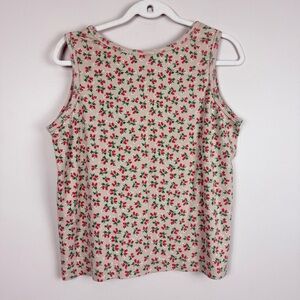 Basic Editions Vintage Womens Large Floral Cottagecore Sleeveless Top Green Red